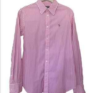 Pink striped polo. Slim fit size 6.